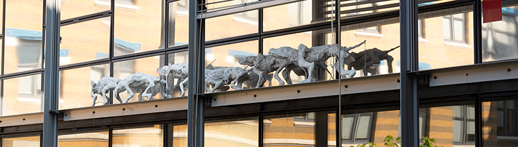 T.L��o - sculptures sur fa?ade sud de la B.U. ?David VERNIER - Universit�� Jean Moulin Lyon 3